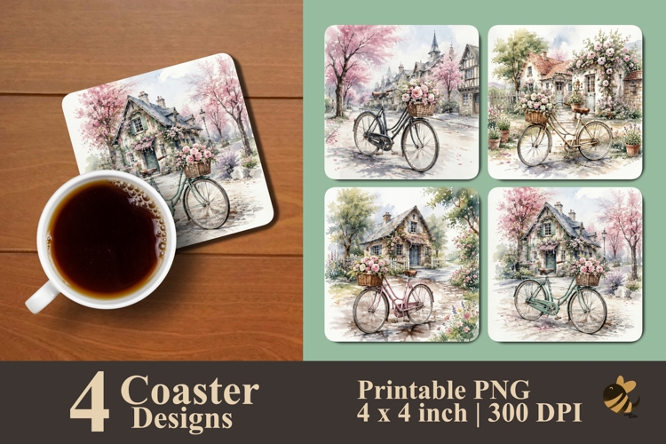 Rustic Bicycle Realms Coaster Sublimation Designs