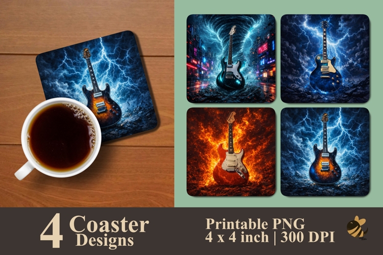 Electric Guitar Collection Coaster Sublimation Designs