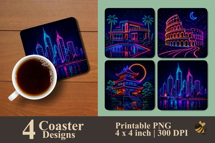 Neon Building Coaster Sublimation Designs