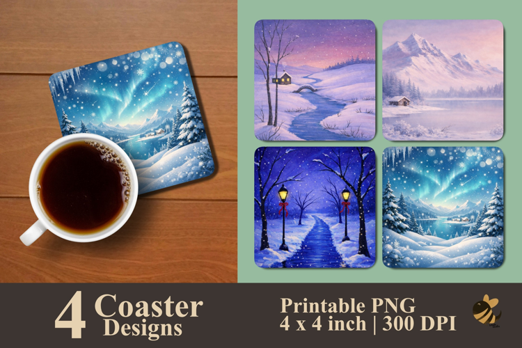 Winter Serenity Coaster Sublimation Design