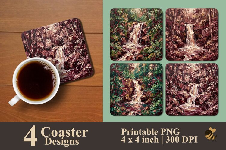 Oil Painting Waterfall Coaster Sublimation Designs example image 1