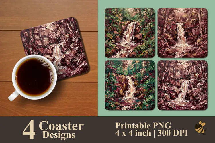 Oil Painting Waterfall Coaster Sublimation Designs