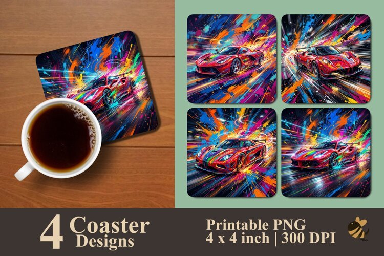Sports Car & Paint Splash Coaster Sublimation Designs example image 1