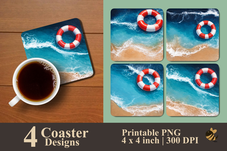 Waves & Lifebuoy Coaster Sublimation Design