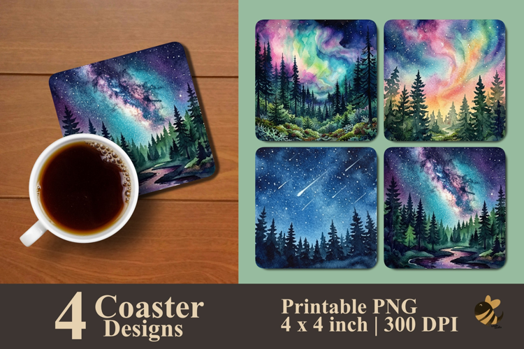 Northern Glow Collection Coaster Sublimation Designs