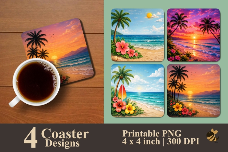 Seaside Bliss Coaster Sublimation Design