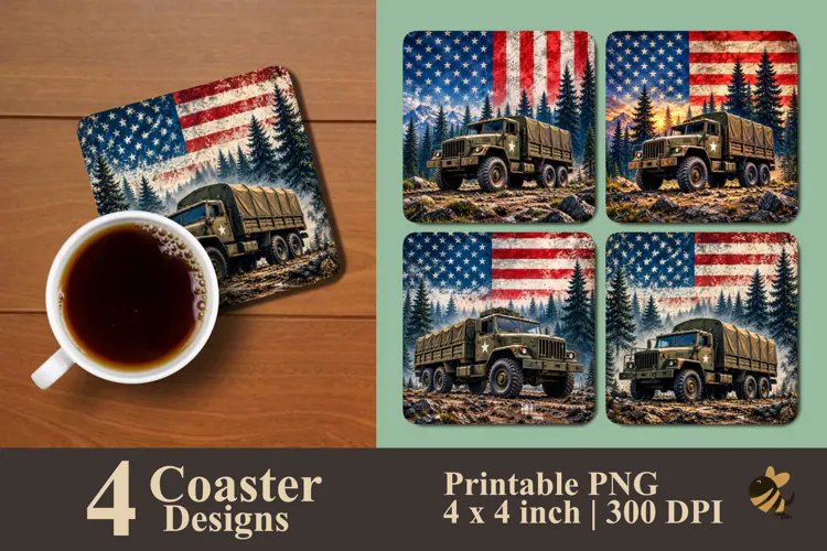 Military Vehicle Coaster Sublimation Designs