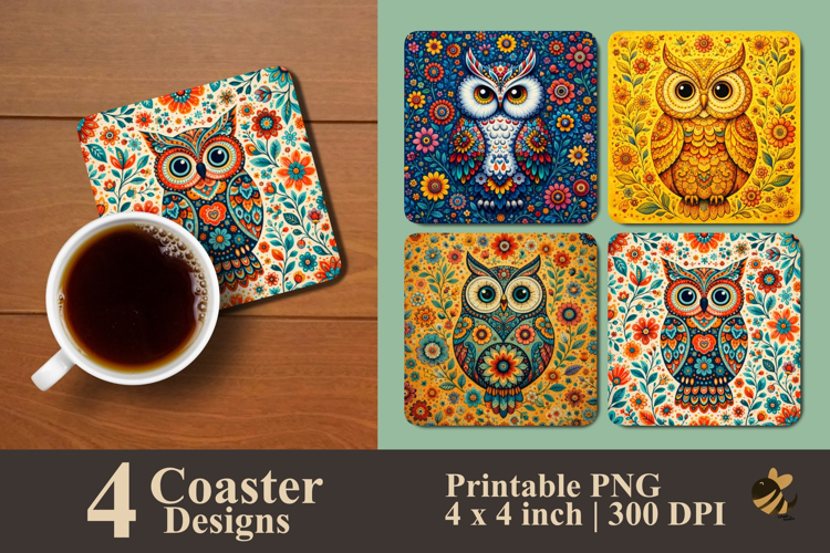 Floral Owl Dreams Coaster Sublimation Designs