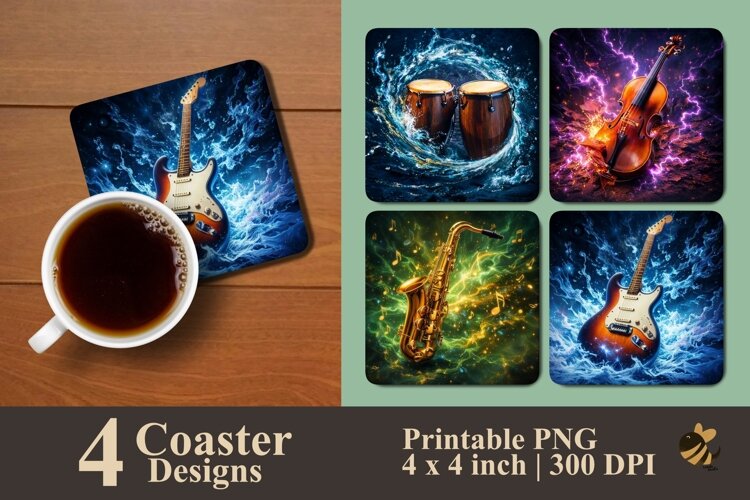 Musical Energy Collection Coaster Sublimation Designs example image 1
