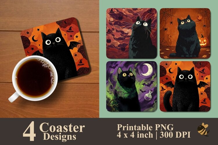 Spooky Cat Collection Coaster Sublimation Designs example image 1