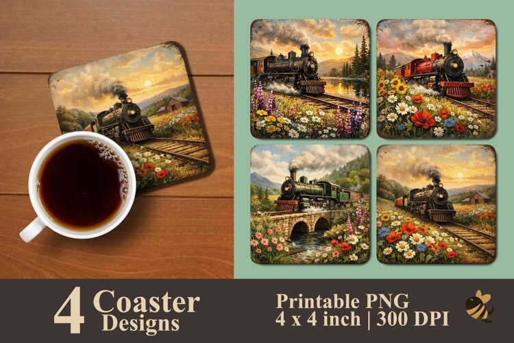 Timeless Train Collection Coaster Sublimation Designs example image 1