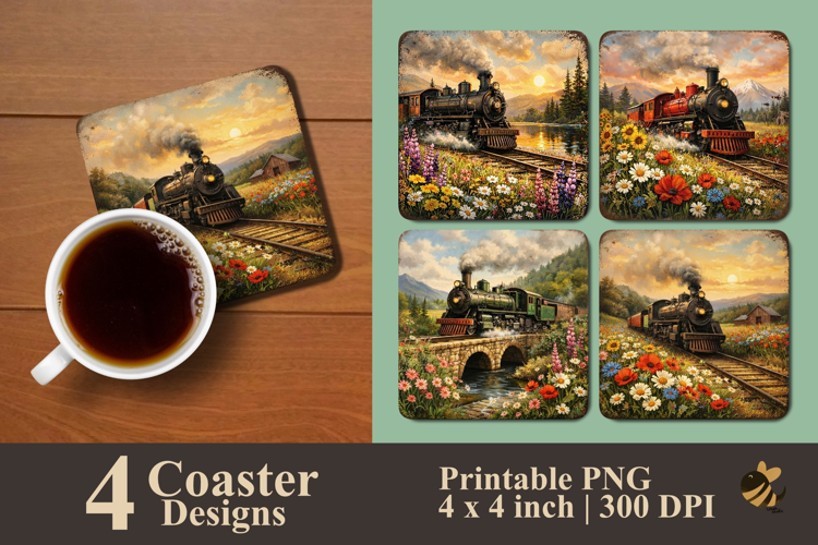Timeless Train Collection Coaster Sublimation Designs