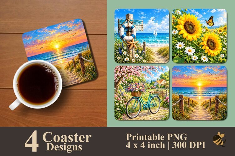 Scenic Country and Beach Coaster Sublimation Designs example image 1