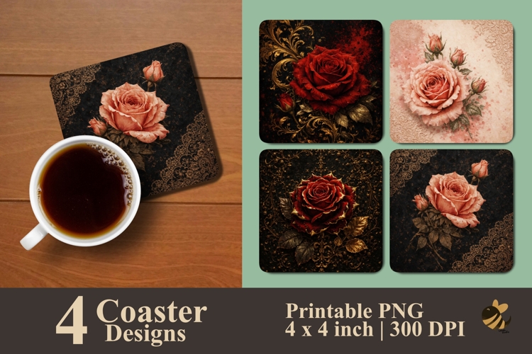 Luxury Rose Coaster Sublimation Designs