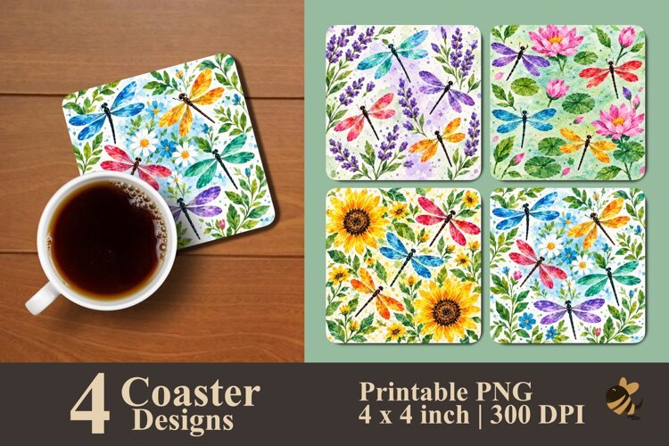 Watercolor Dragonfly Coaster Sublimation Design example image 1