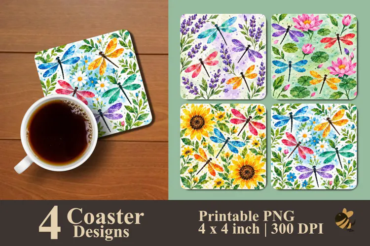 Watercolor Dragonfly Coaster Sublimation Design