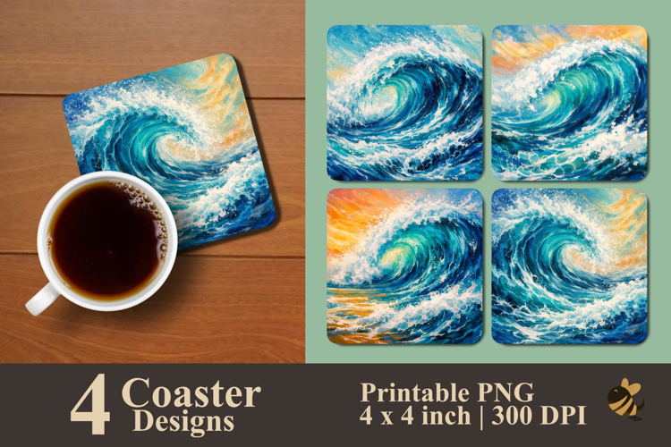 Cool Sea Wave Coaster Sublimation Design