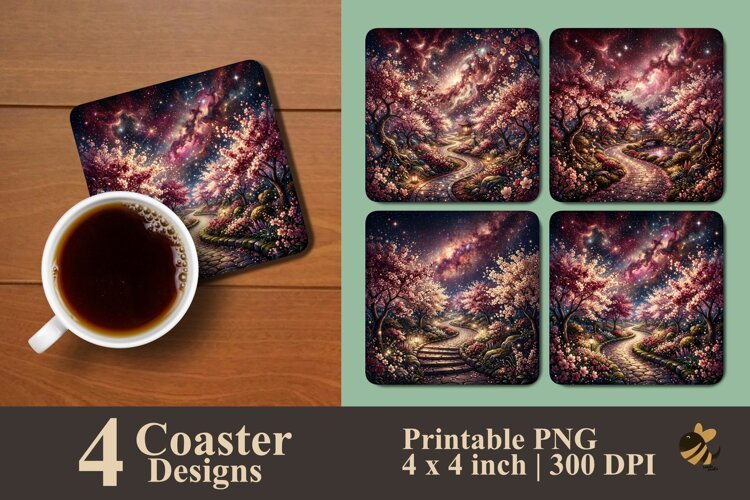 Cosmic Cherry Blossom Garden Coaster Sublimation Designs example image 1