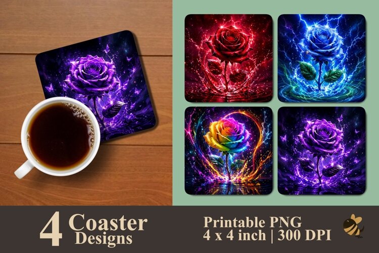 Rose Collection Coaster Sublimation Designs example image 1