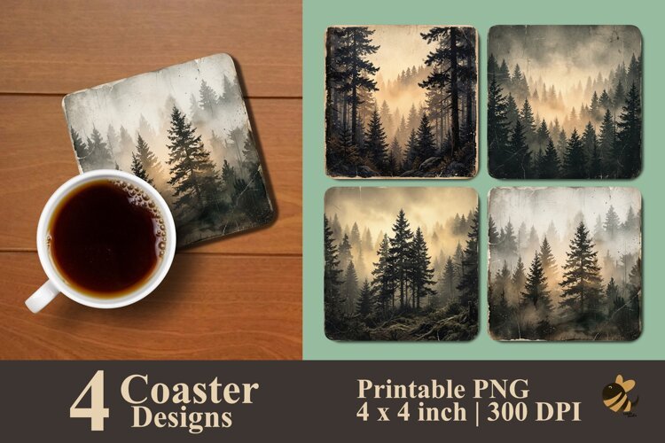 Misty Forest Coaster Sublimation Designs example image 1