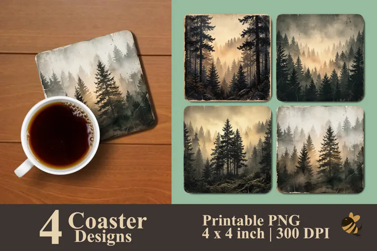 Misty Forest Coaster Sublimation Designs