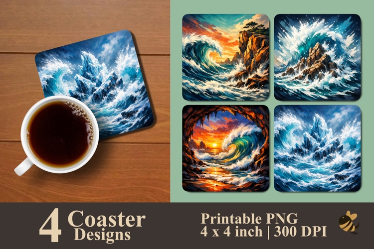Crashing Waves Coaster Sublimation Design