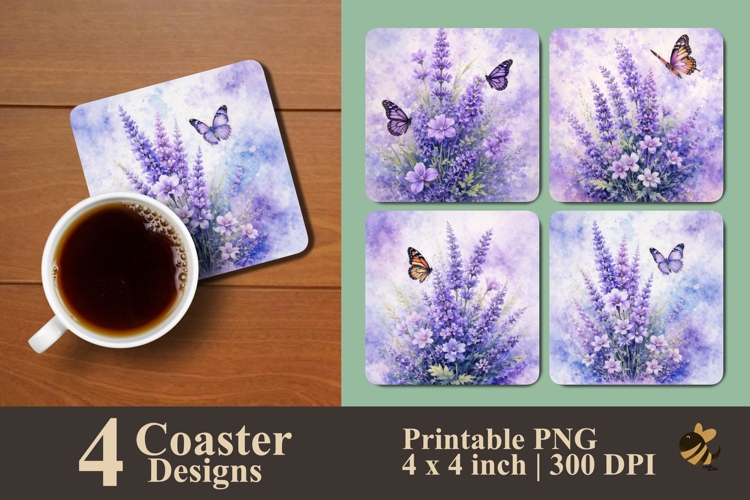 Painting Wild Lavender Flower Coaster Sublimation Designs