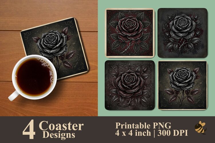 Gothic Black Rose Coaster Sublimation Designs example image 1