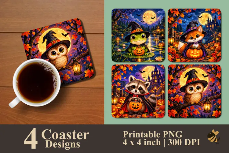 Spooky Animal Friends Coaster Sublimation Designs