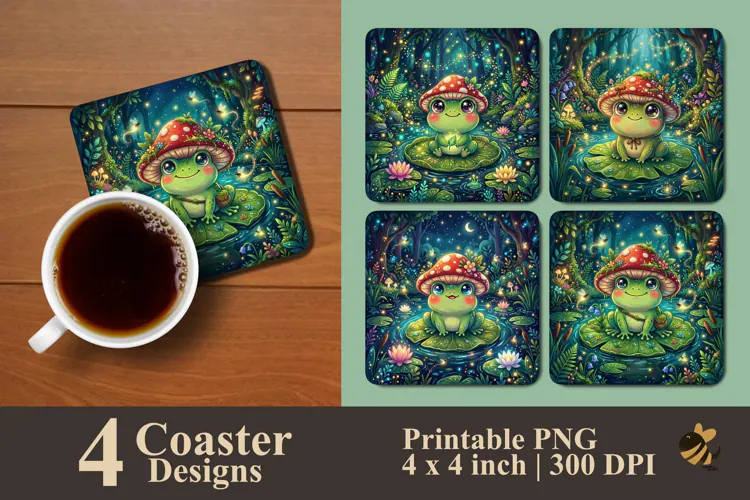 Mushroom Cap Froggy Coaster Sublimation Designs