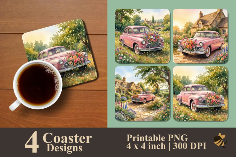 Vintage Bloom Ride Collection Coaster Sublimation Designs