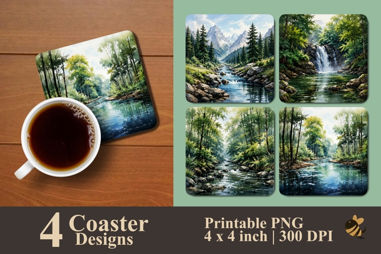 Mountain Stream Realms Coaster Sublimation Designs