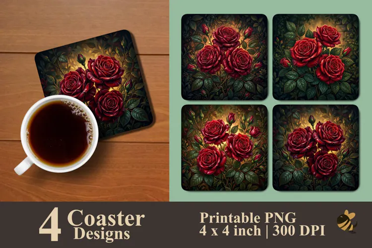 Dark Rose Fantasy Garden Coaster Sublimation Designs