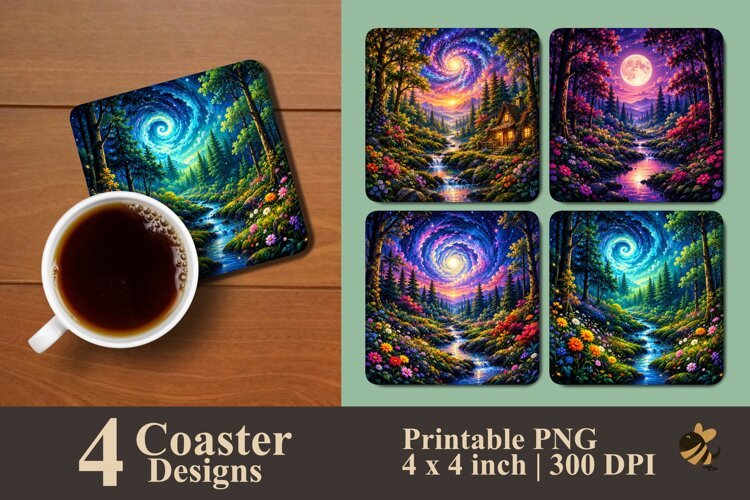 Mystical Forest Coaster Sublimation Designs example image 1