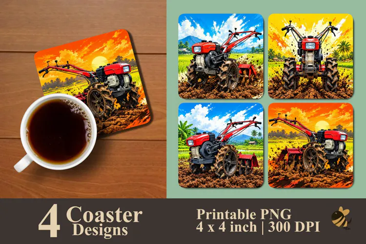 Hand Tractor Coaster Sublimation Designs