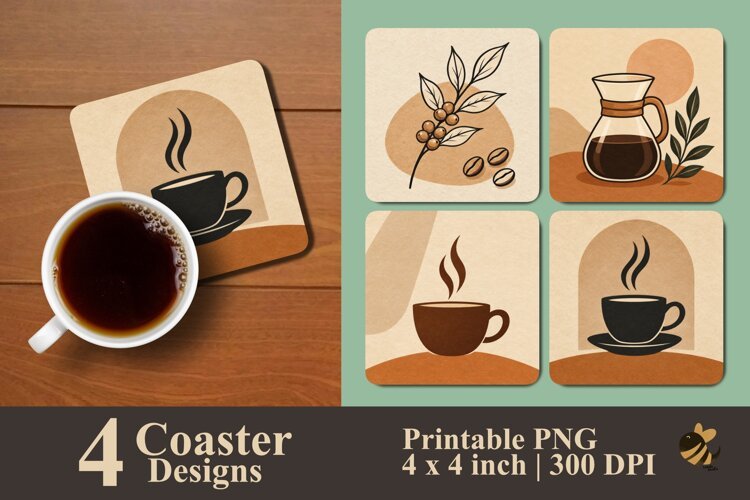 Boho Minimalist Coffee Coaster Sublimation Designs example image 1