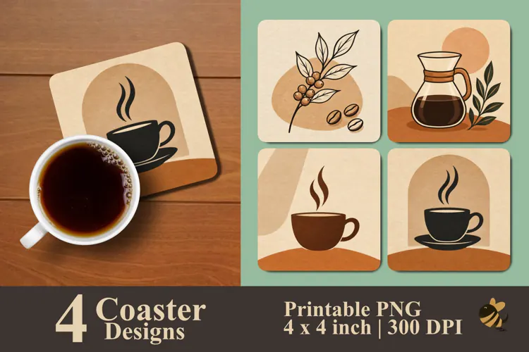 Boho Minimalist Coffee Coaster Sublimation Designs
