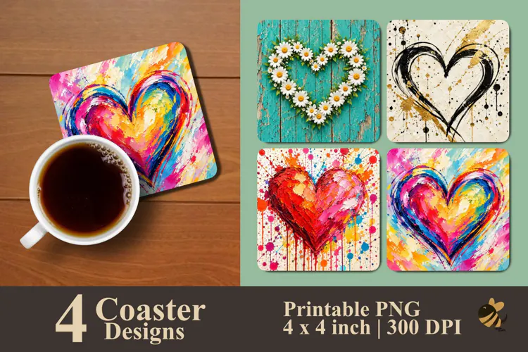 Artistic Heart Theme Coaster Sublimation Design
