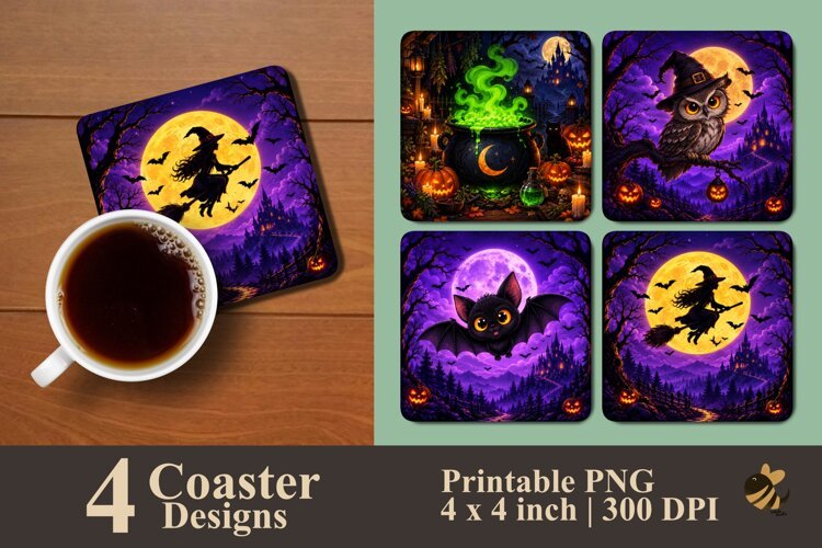 Spooky Halloween Coaster Sublimation Designs example image 1