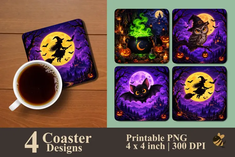 Spooky Halloween Coaster Sublimation Designs