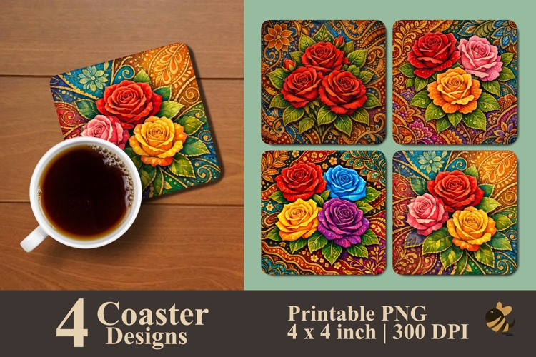 Rose Batik Elegance Coaster Sublimation Design