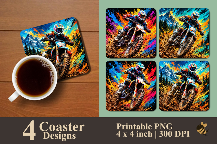 Motocross Action Coaster Sublimation Designs