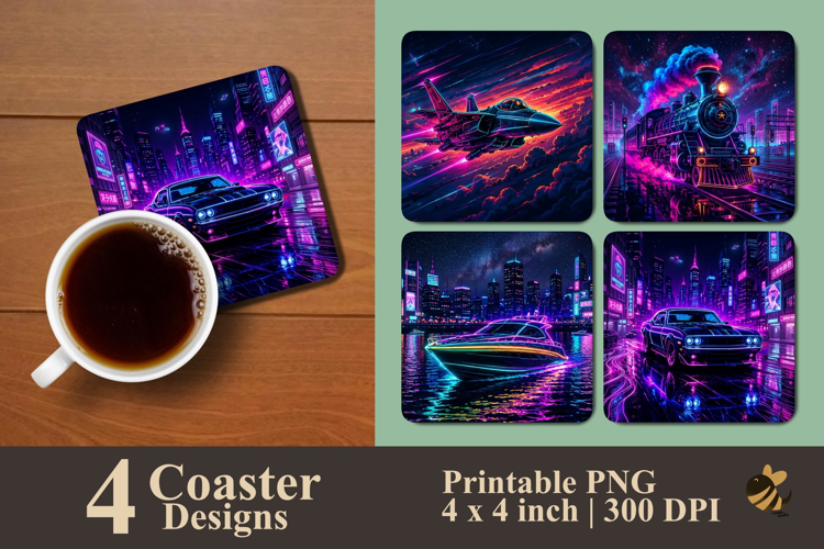 Neon Drive Collection Coaster Sublimation Designs
