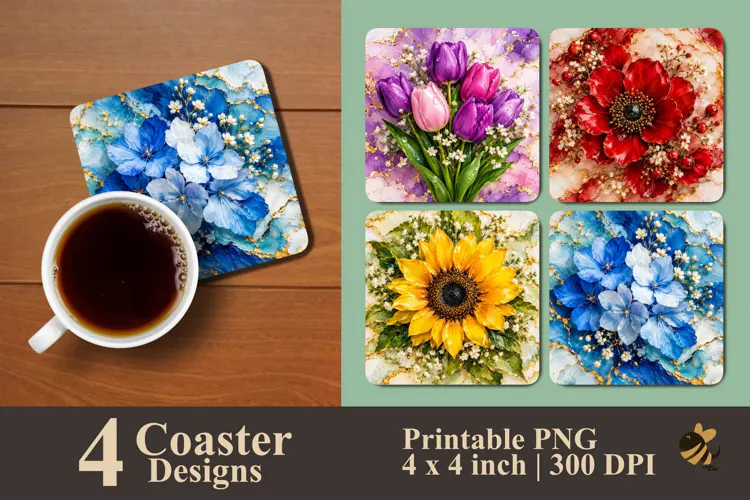 Resin Botanical Coaster Sublimation Design
