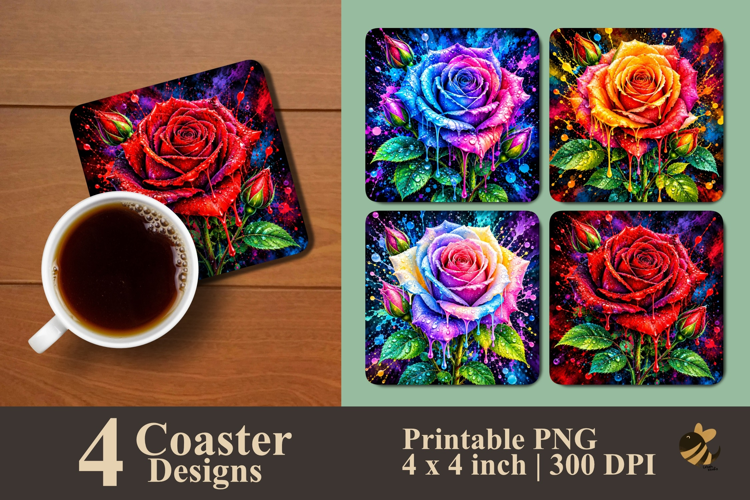 Abstract Floral Drip Coaster Sublimation Designs
