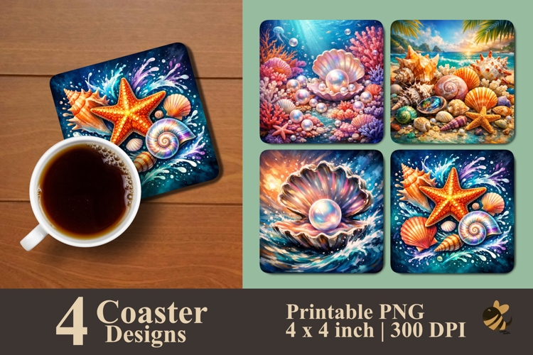 Seaside Gems Coaster Sublimation Design