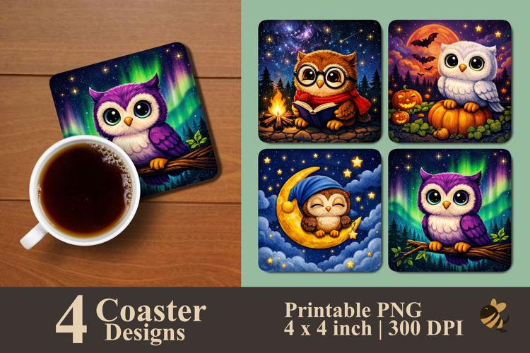 Cute Starry Owl Series Coaster Sublimation Designs