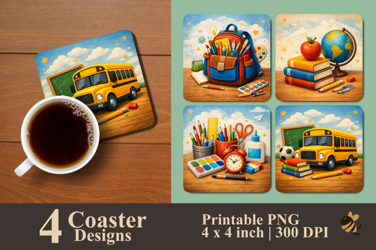 Back to School Coaster Sublimation Designs