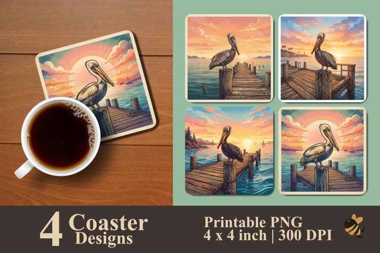 Pelican at Sunset Coaster Sublimation Designs example image 1