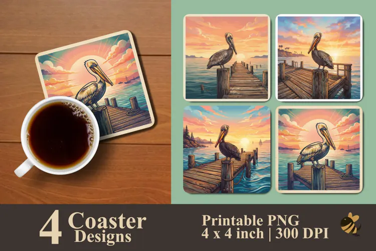 Pelican at Sunset Coaster Sublimation Designs